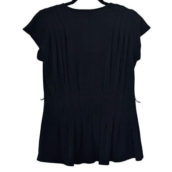 Alfani V-Neck Short Cap Sleeve Pleated Peplum Top Black Small - Picture 3 of 5